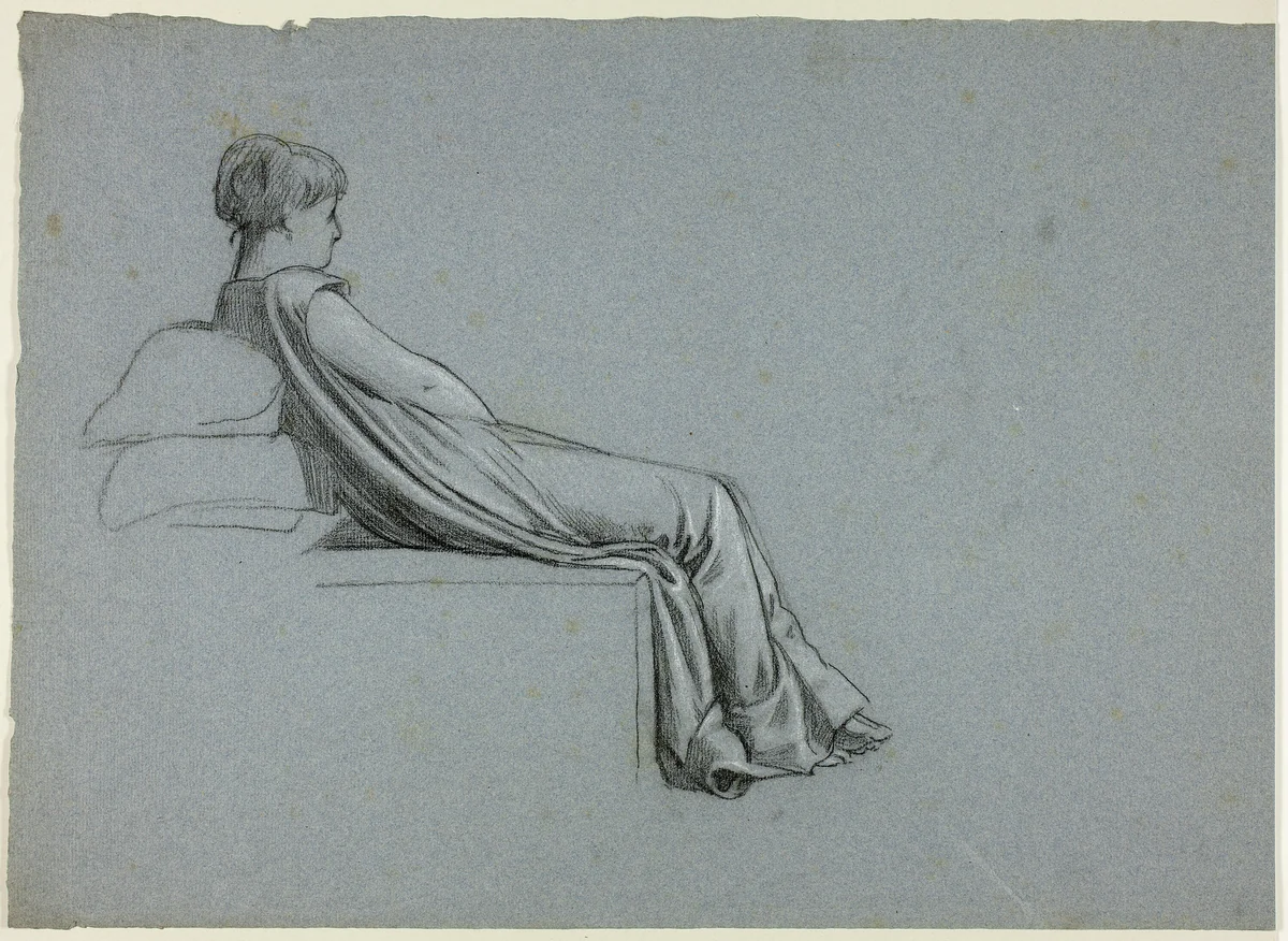Seated Woman Leaning on Pillows by Henry Stacy Marks, drawing, 1849-1898