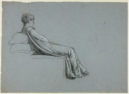 Seated Woman Leaning on Pillows by Henry Stacy Marks, drawing, 1849-1898