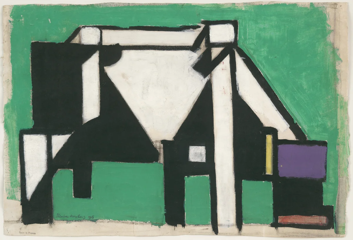 Study for Composition VIII (The Cow) (recto); Untitled (verso) by Theo van Doesburg, drawing, 1917