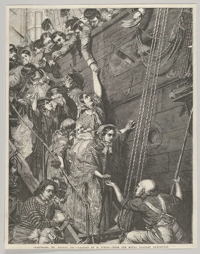 Eastward Ho! August 1857, from "Illustrated London News" by William Luson Thomas, print, 1858