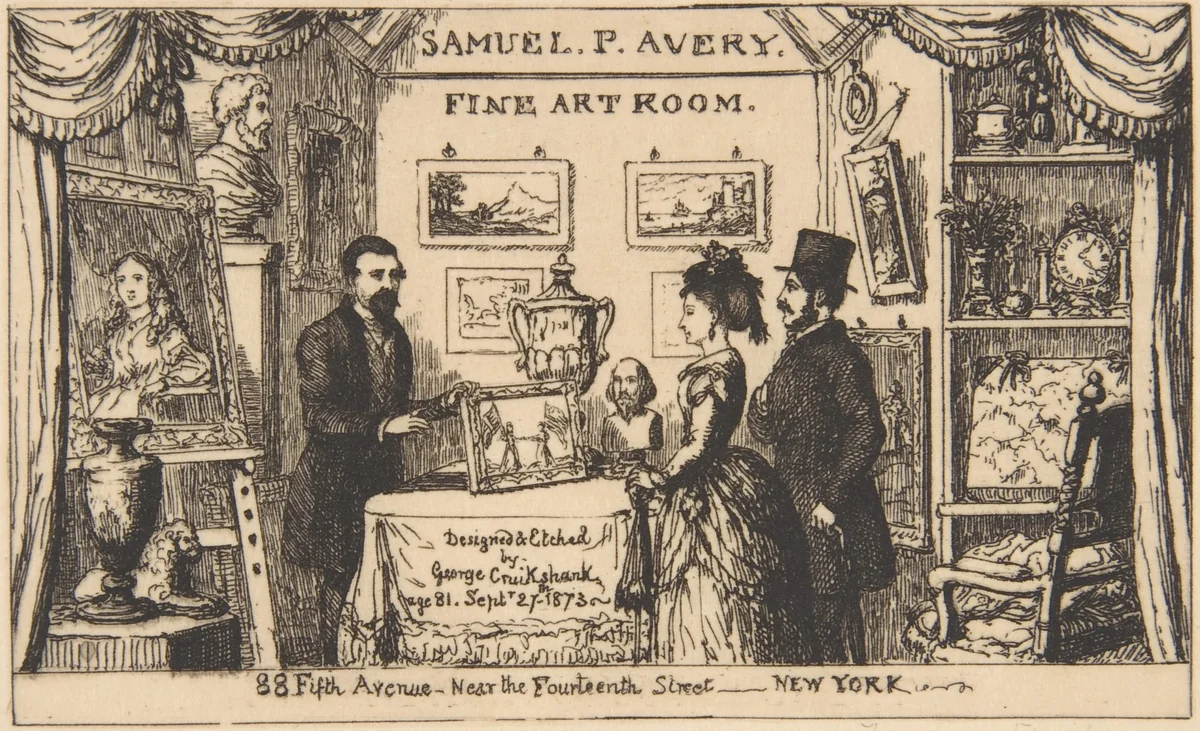 Trade Card for Samuel P. Avery--Fine Art Room by George Cruikshank, print, 1873