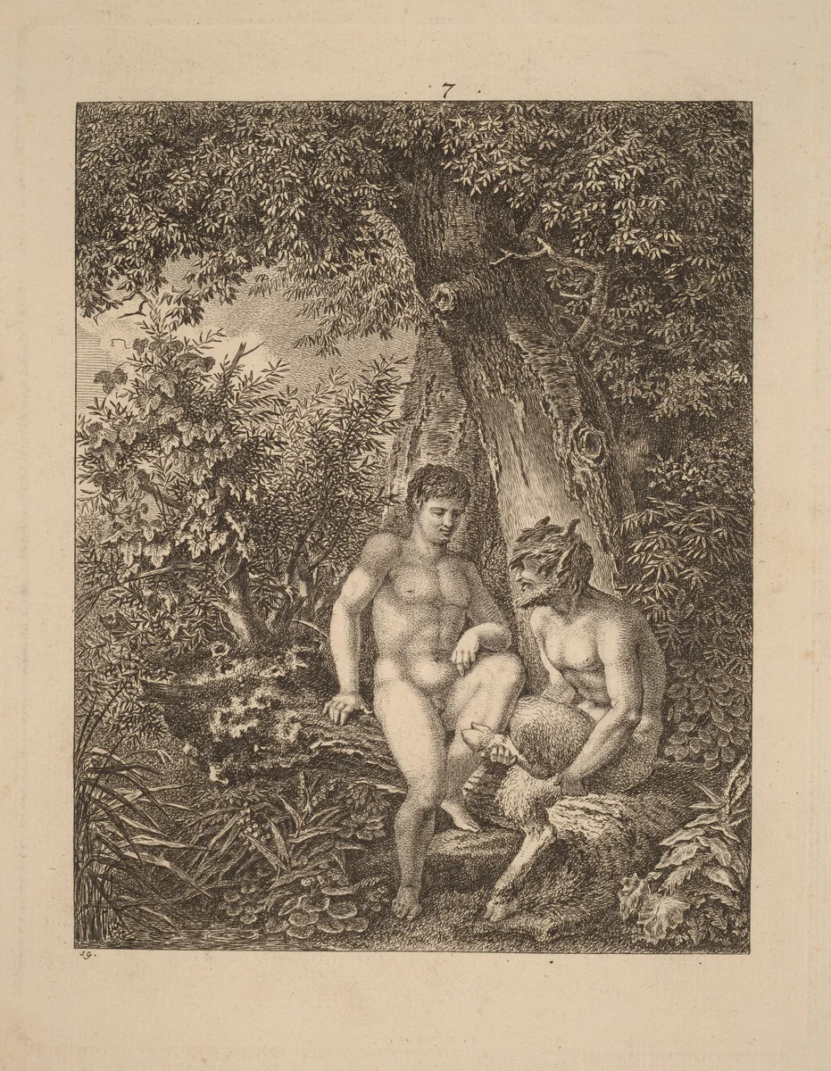 Two Satyrs in a Forest by Salomon Gessner, print, 1777