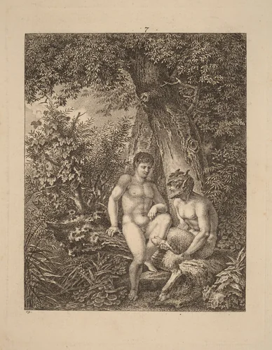 Two Satyrs in a Forest by Salomon Gessner, print, 1777