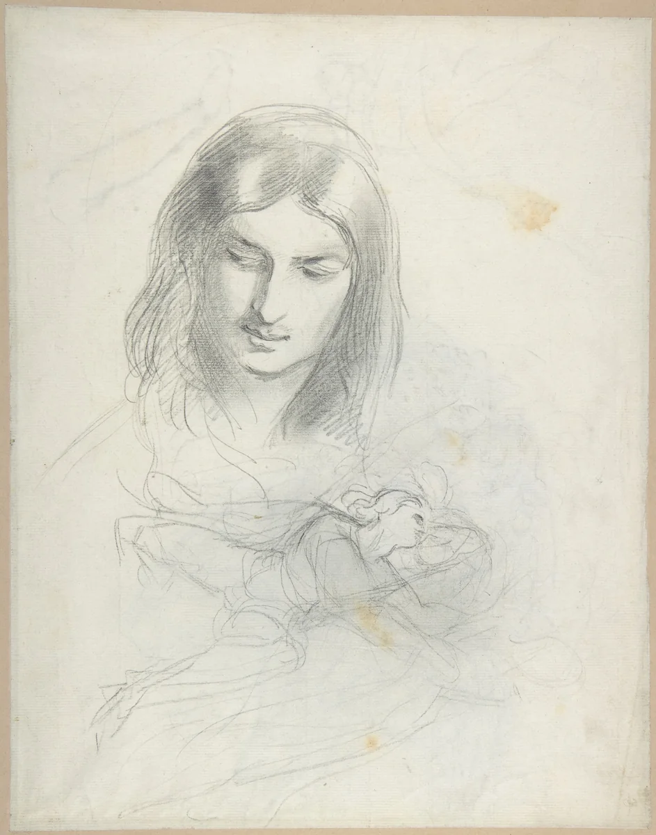 Head of a man and figure studies (recto). Minotaur with a maiden (verso) by Theodor Holst, drawing, 1835-1844