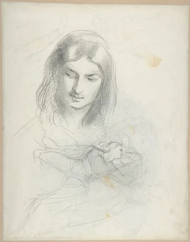 Head of a man and figure studies (recto). Minotaur with a maiden (verso) by Theodor Holst, drawing, 1835-1844