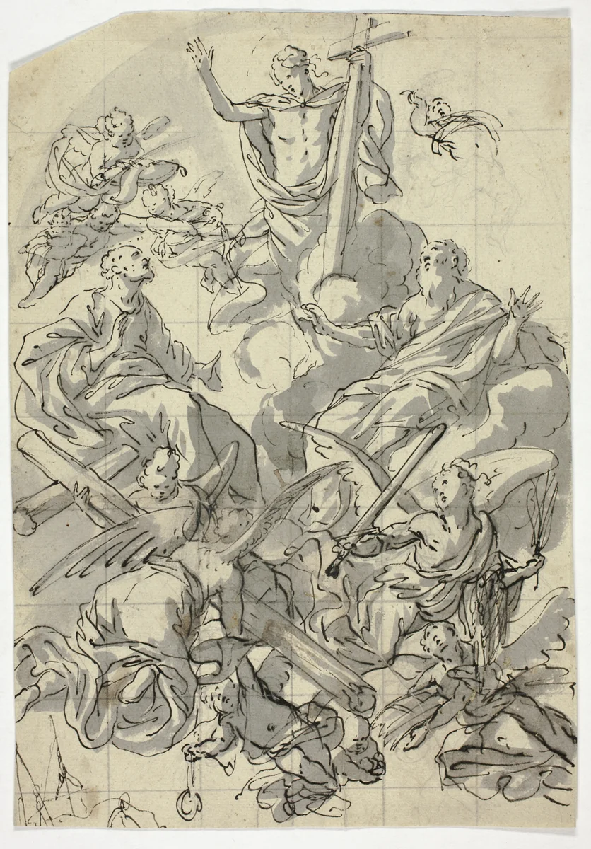 Christ in Glory with Saints Peter and Paul by Francesco Solimena, drawing, 1723-1728