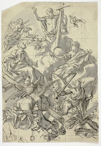 Christ in Glory with Saints Peter and Paul by Francesco Solimena, drawing, 1723-1728