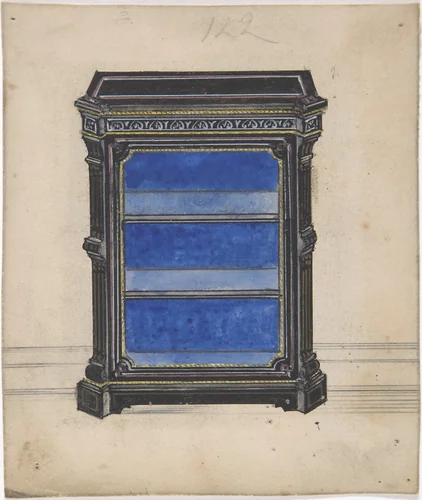 Design for a Black Cabinet with a Blue Interior by anonymous, drawing, 1800-1900