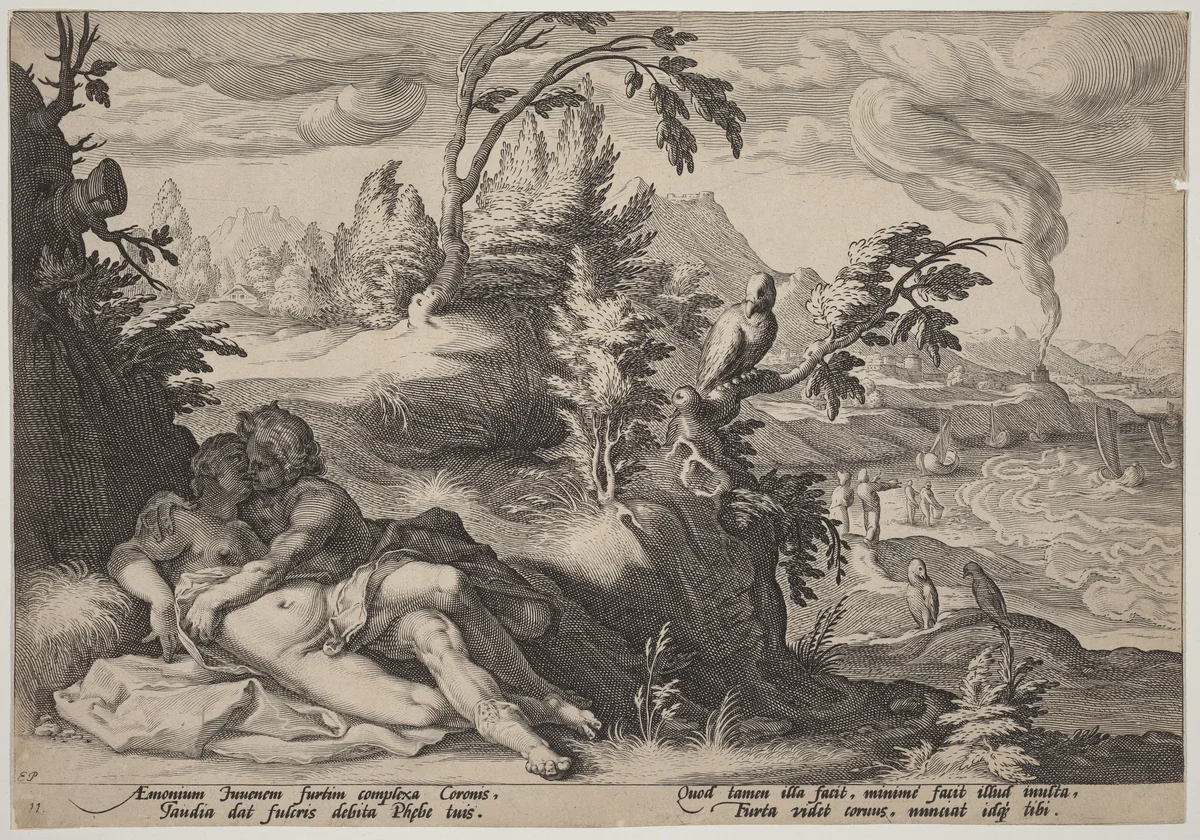 Apollo and Coronis by Hendrick Goltzius, print, 1589