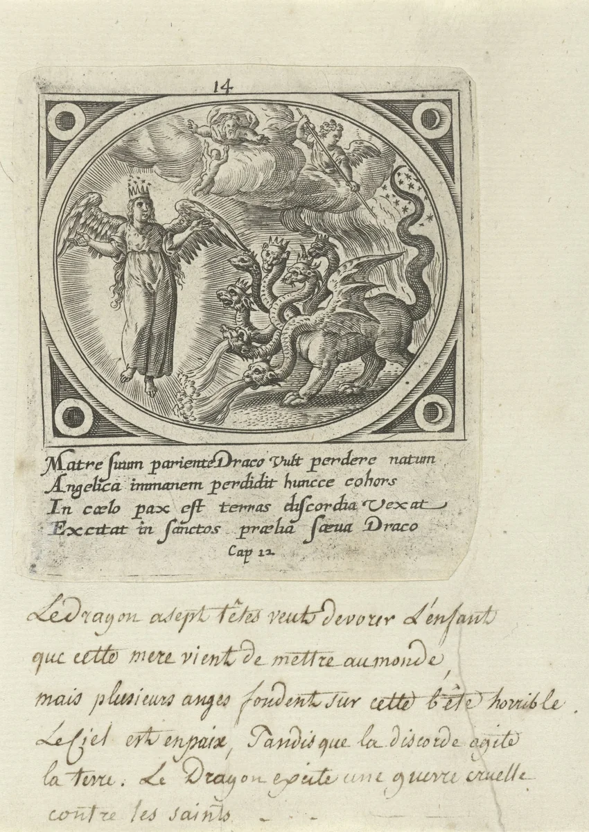 Barende vrouw en zevenkoppige draak by Unknown, print, 1585
