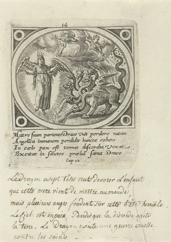 Barende vrouw en zevenkoppige draak by Unknown, print, 1585
