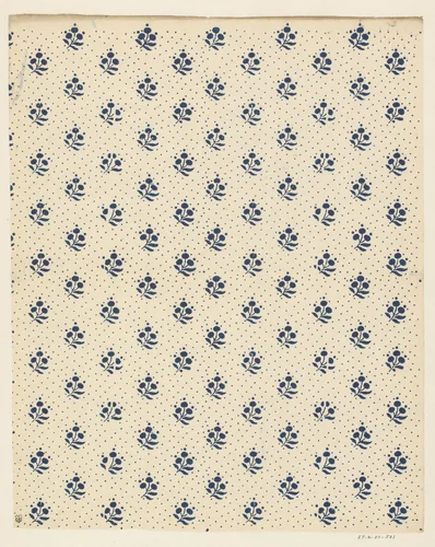 Blad met strooipatroon van bloemmotief met puntenfond by anonymous, print, 1800-1900