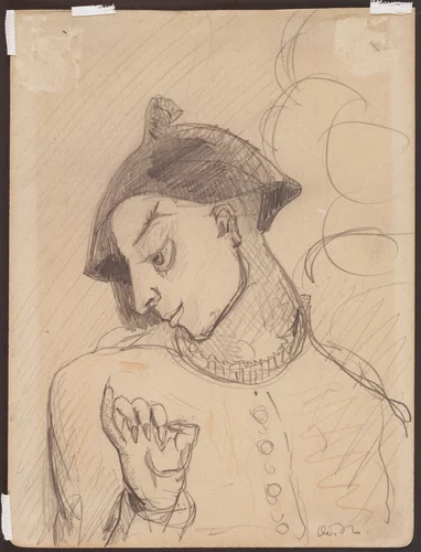 a) Mephistopheles, also known as Harlequin (recto) b) Winged Figure with Serpent (verso) by Odilon Redon, drawing, 1877
