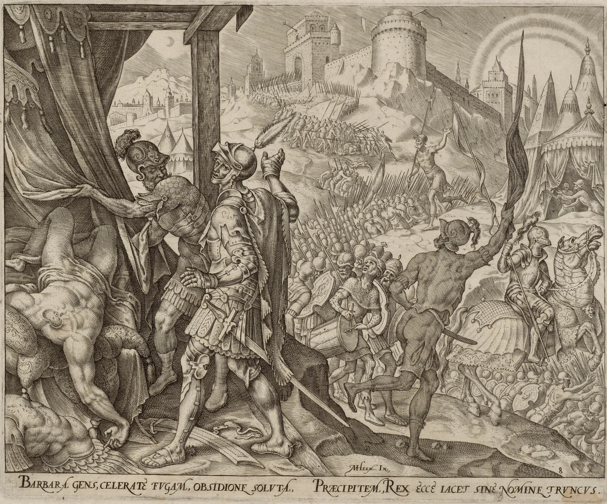 The Discovery of Holofernes's Corpse, plate eight from The Story of Judith and Holofernes by Philip Galle, print, 1564