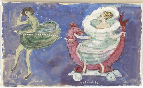 Costume design (Wave Drawing Aphrodite on a Dolphin) for artist's ballet Orphée of the Quat-z-arts by Florine Stettheimer, drawing, 1912