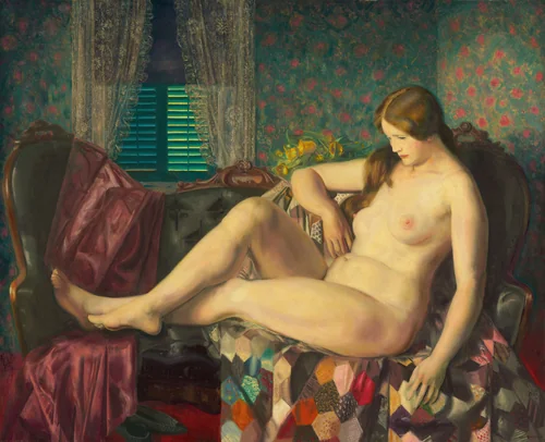 Nude with Hexagonal Quilt by George Bellows, painting, 1924