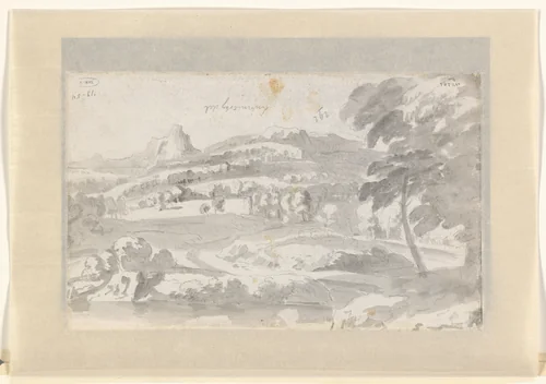 Heuvellandschap by Theodor Lubienitzki, drawing, 1663-1726