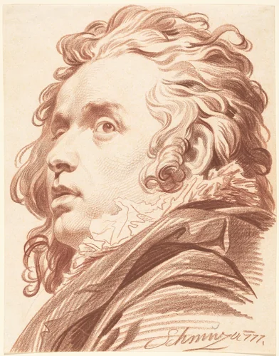 A Young Man with Flowing Hair by Jacob Matthias Schmutzer, drawing, 1777