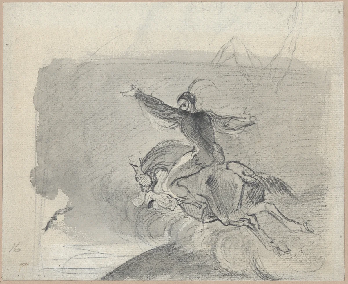 Mephistopheles on a horse by Theodor Holst, drawing, 1827-1833