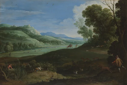Landscape with Hunters by Paul Bril, painting, 1619