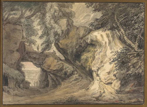 Landscape with a Natural Arch by Abraham Genoels II, drawing, 1713-1723