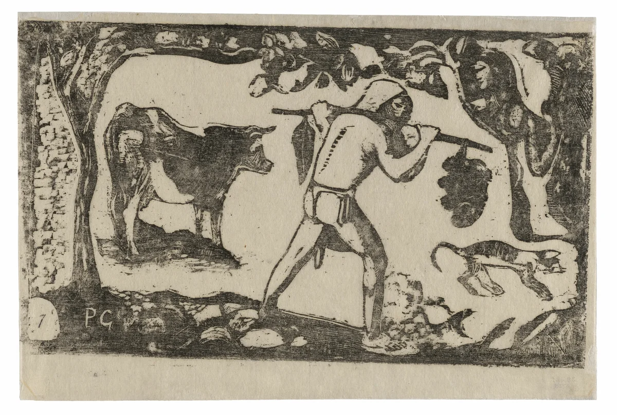 Tahitian Carrying Bananas, from the Suite of Late Wood-Block Prints by Paul Gauguin, print, 1898-1899
