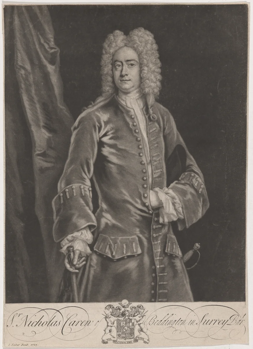 Sir Nicholas Caren of Beddington by John Faber II, print, 1723
