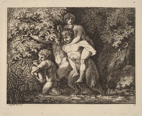 Satyr Carrying a Nymph on His Back by Salomon Gessner, print, 1769-1771