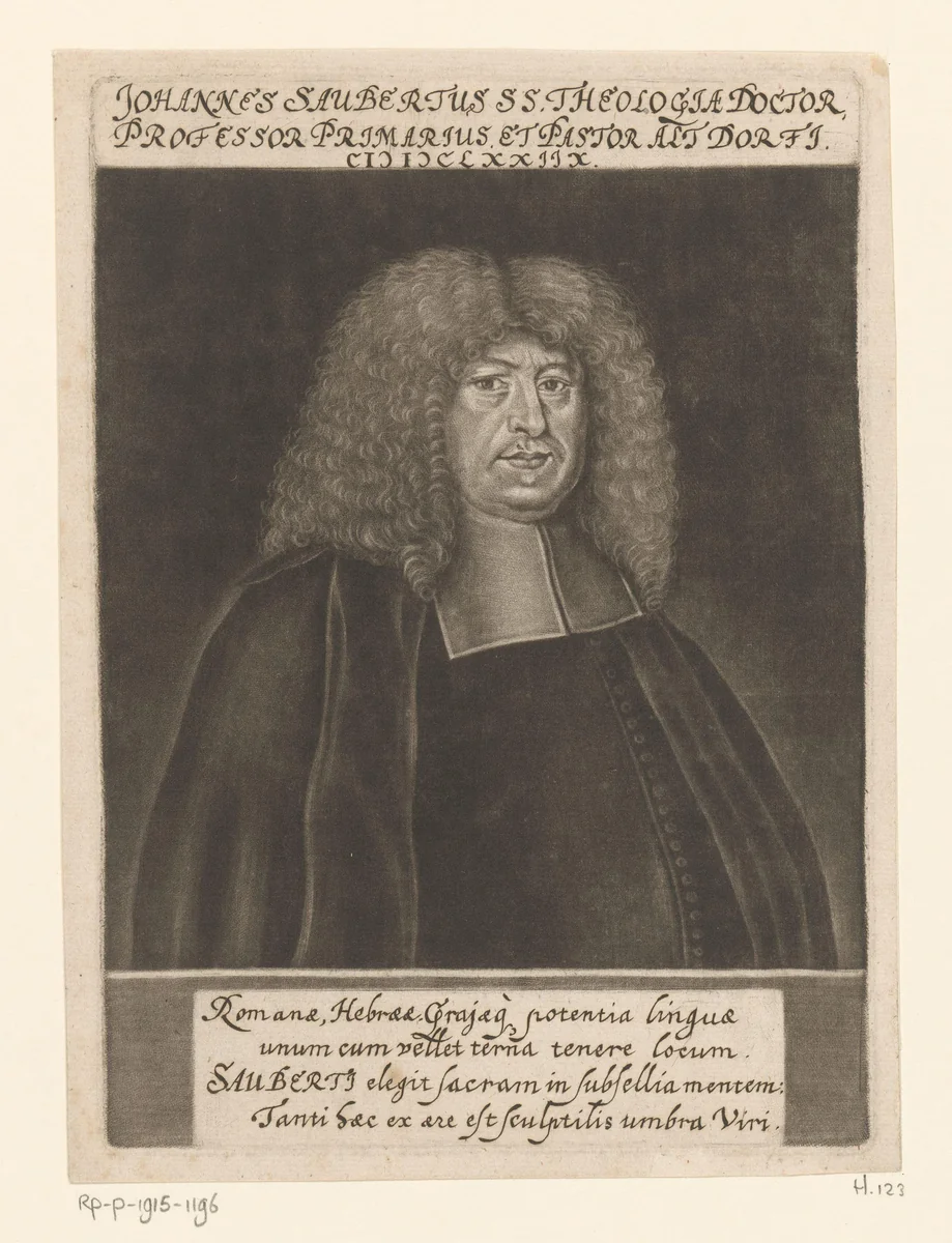 Portret van Johann Saubertus by Georg Fennitzer, print, 1656-1722