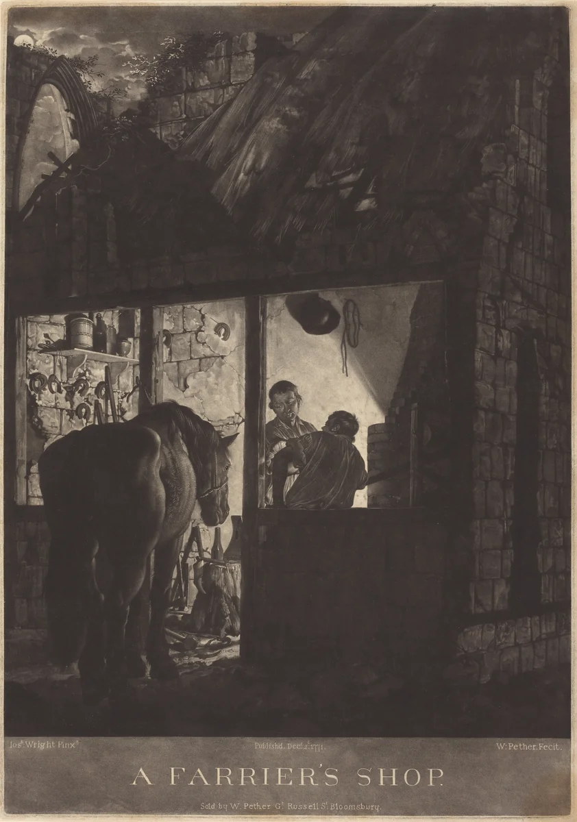 The Farrier's Shop by William Pether, print, 1771