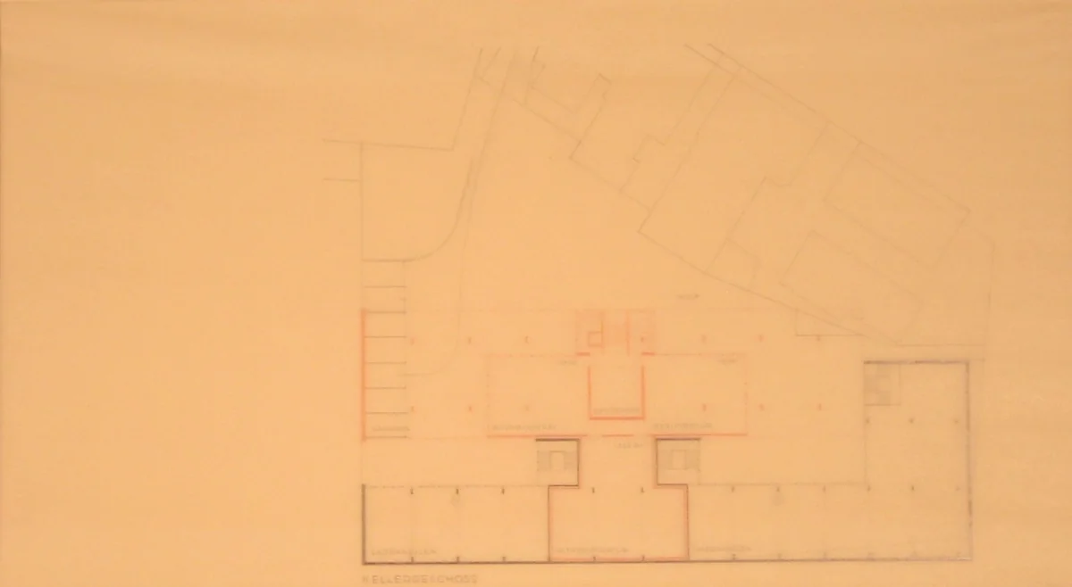 Bank and Office Building, project, Stuttgart, Germany, Basement plan by Ludwig Mies van der Rohe, architecture, 1928