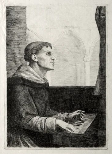 The Monk at the Organ by Alphonse Legros, print, 1870