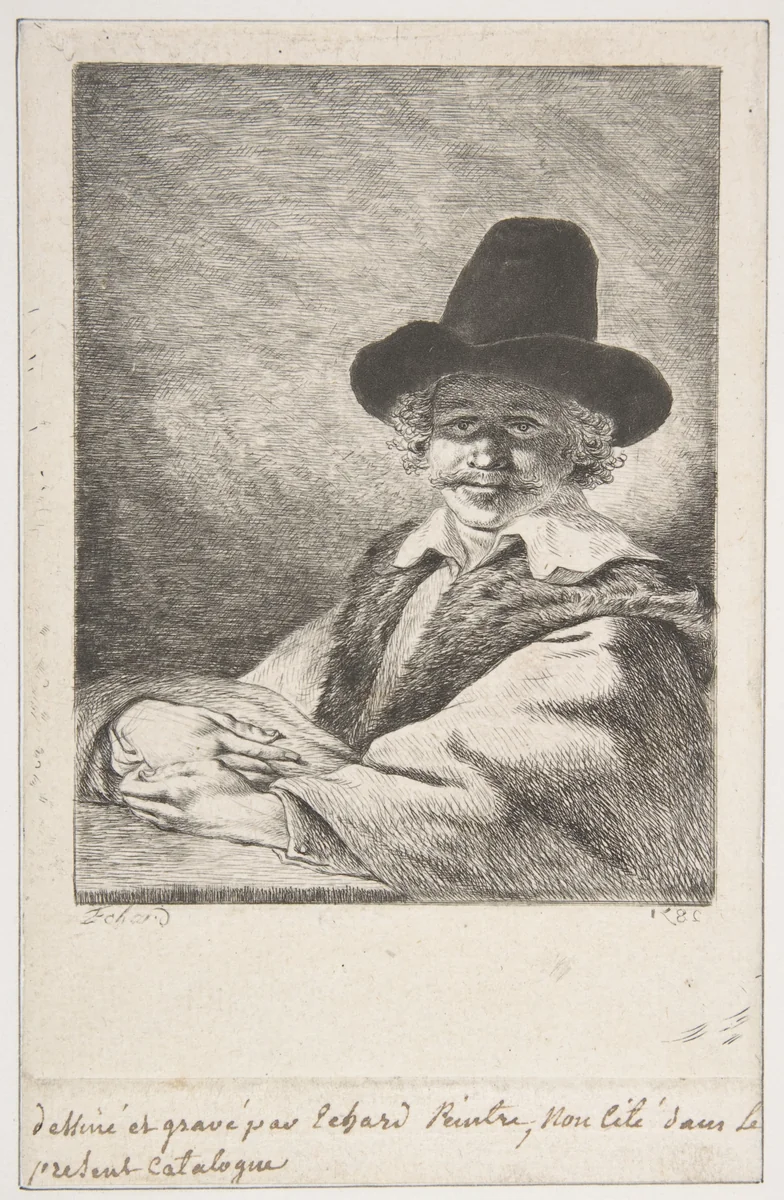 Portait of Seated Man in Hat by Charles Echard, print, 1782