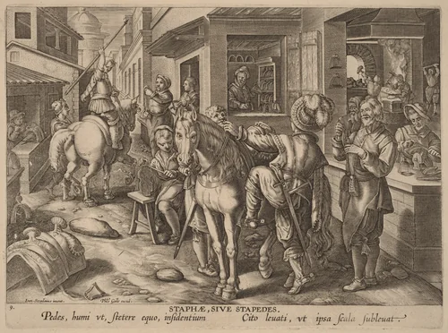 Staphae, Sive Stapedes (Stirrups, or Foot Rests) by Philip Galle, print, 1585-1595