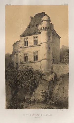 Architecture Pittoresque ou Monuments des XVeme. Et XVIeme. Siecles: Chateaux de France des XV et XVI Siecles: Pl. 84, Petit Château d'Exideuil (Dordogne) by Victor Petit, print, 1860