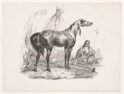 Arabisch paard by anonymous, print, 1835