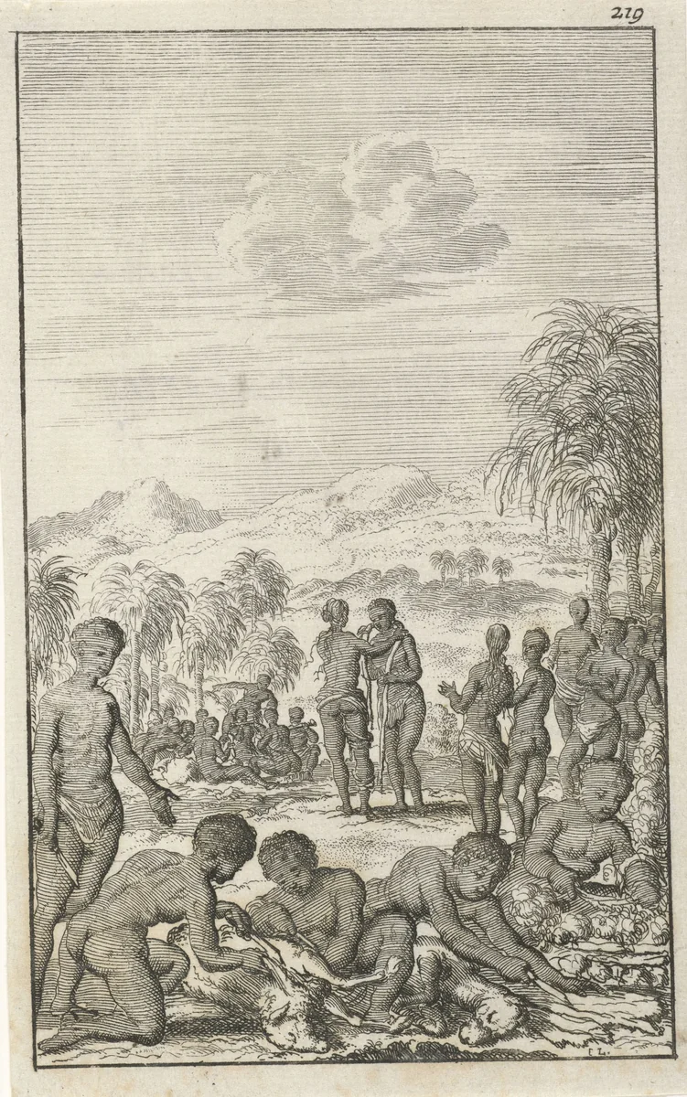 Huwelijk onder de Khoikhoi by Jan Luyken, print, 1681