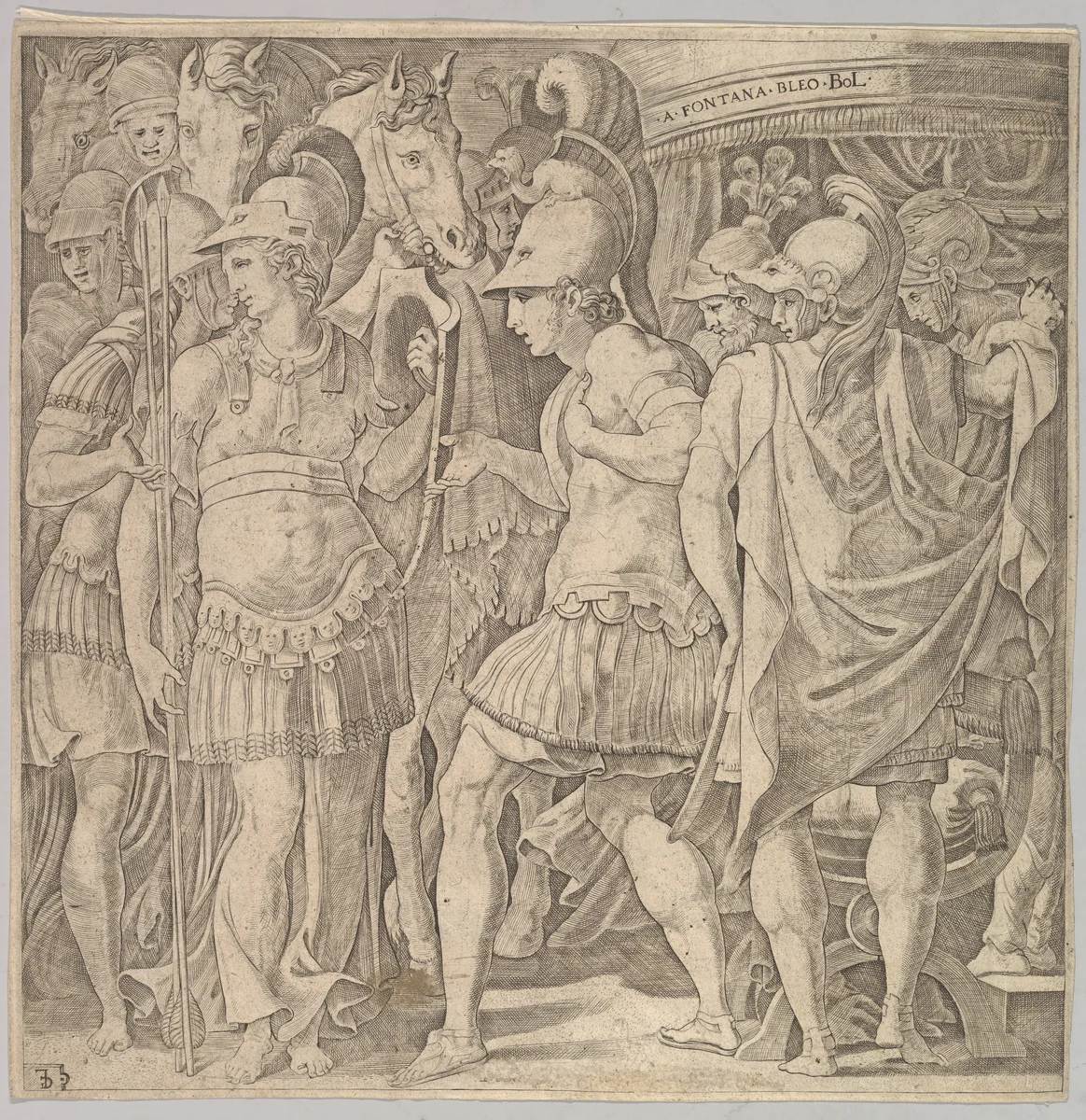 Alexander welcoming Thalestris and the Amazons by Master FG, print, 1525-1575
