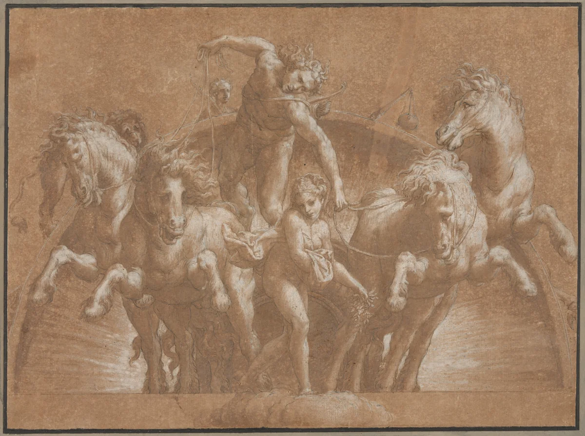 Apollo Driving the Chariot of the Sun by Lelio Orsi, drawing, 1544-1545