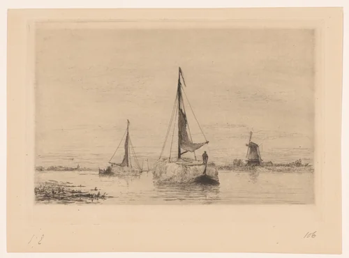 Boten met hooi op de Vecht bij Weesp by Carel Nicolaas Storm van 's-Gravesande, print, 1880