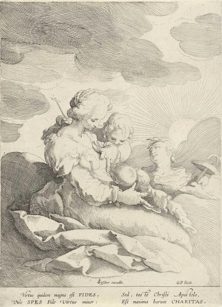 De drie goddelijke deugden by Unknown, print, 1590-1610