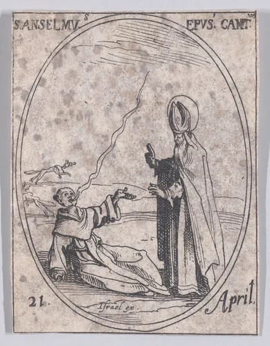 S. Anselme, évêque de Cantorbéry (St. Anslem, Bishop of Canterbury), April 21st, from "Les Images De Tous Les Saincts et Saintes de L'Année" (Images of All of the Saints and Religious Events of the Year) by Jacques Callot, print, 1636
