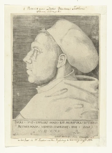 Portret van Martin Luther als Augustijner monnik met doctorshoed by Unknown, print, 1521