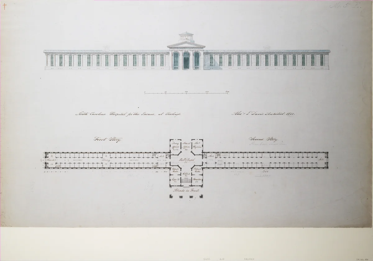 North Carolina Hospital for the Insane, at Raleigh by Alexander Jackson Davis, drawing, 1850