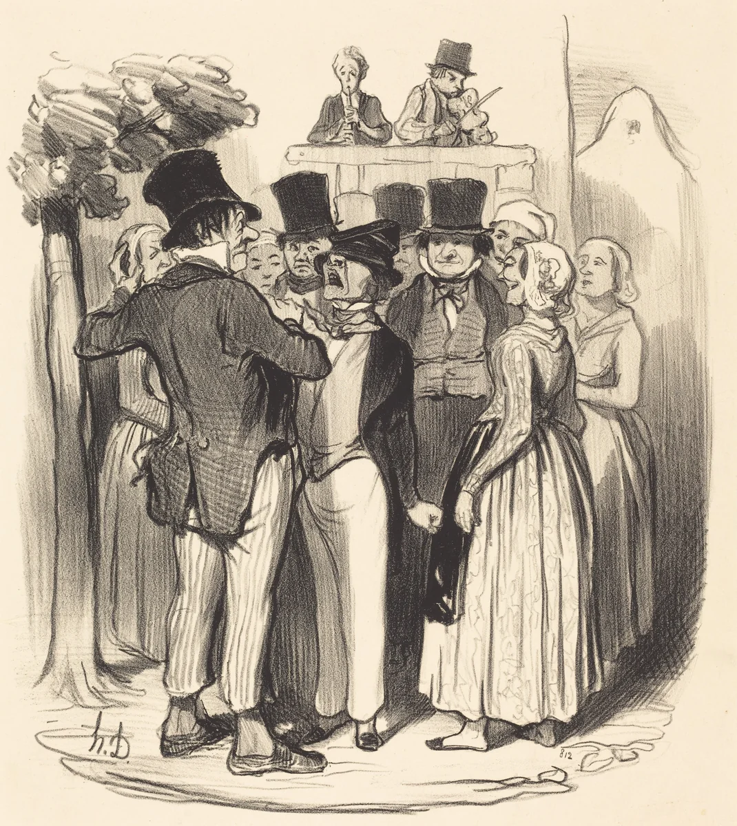 Ah! Gringalet d'Paris... tu viendras faire danser... by Honoré Daumier, print, 1845