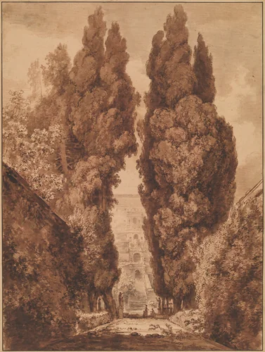 The Avenue of Cypresses at Villa d'Este by Jean Honoré Fragonard, drawing, 1760-1765