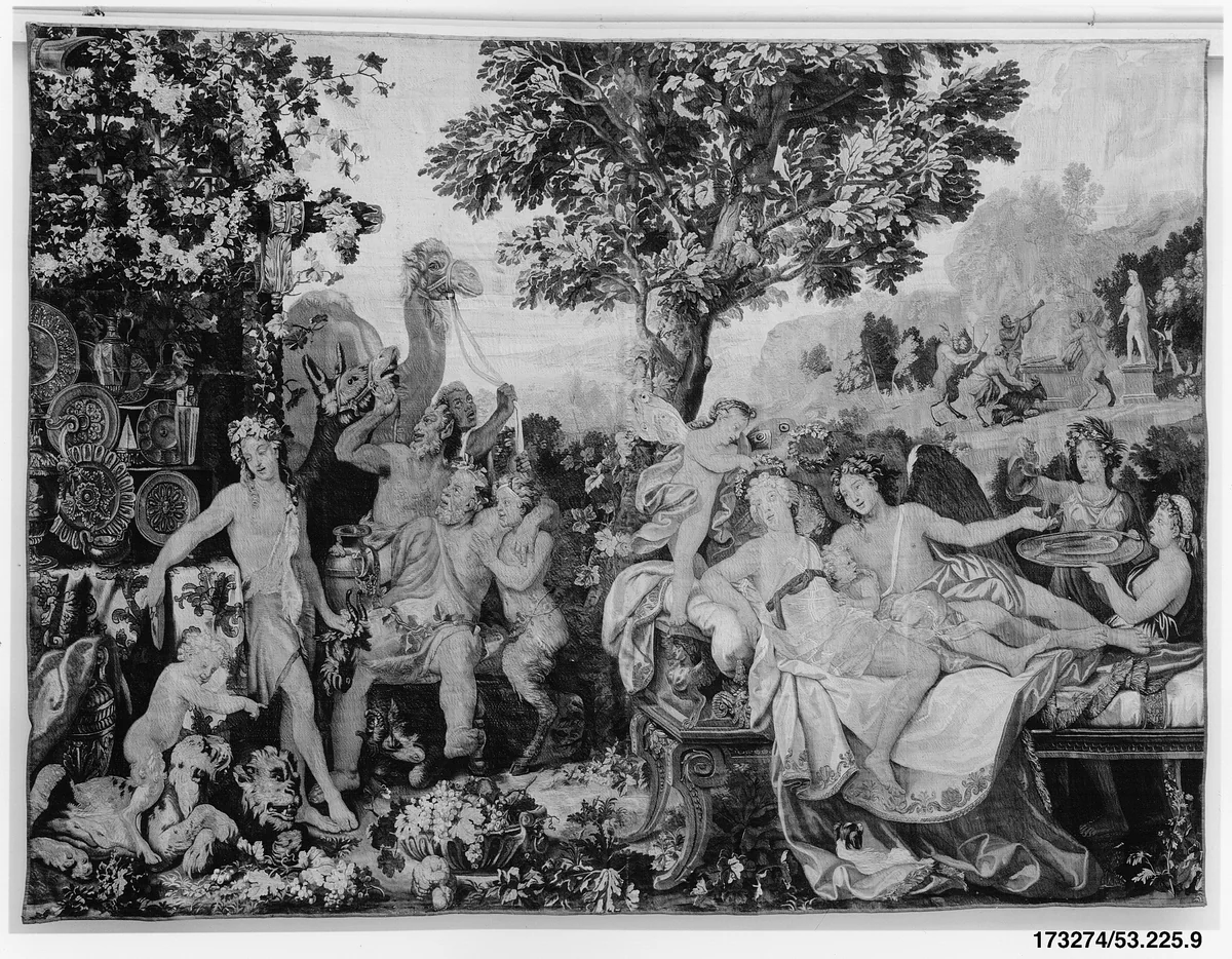 The Festival of Psyche, with Bacchus from a set of Mythological Subjects after Giulio Romano by Giulio Romano, textile, 1684-1692