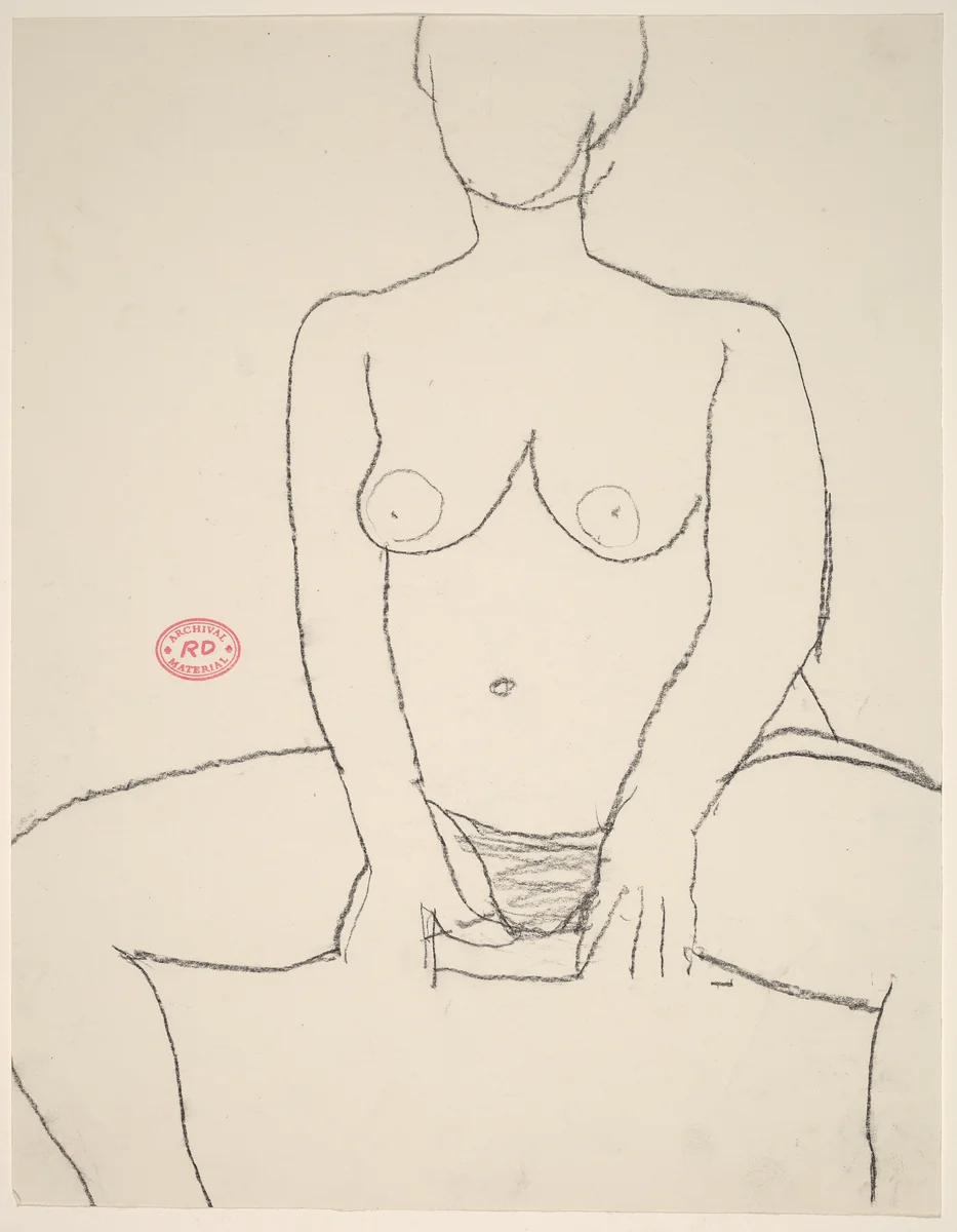 Untitled [seated nude with hands resting between her thighs] by Richard Diebenkorn, drawing, 1955-1967