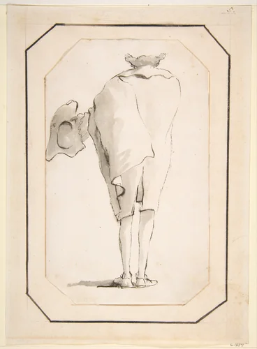Caricature of a Man Holding a Tricorne, Seen from Behind by Giovanni Battista Tiepolo, drawing, 1755-1765