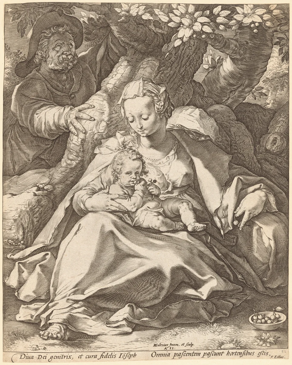 The Holy Family under a Cherry Tree by Hendrick Goltzius, print, 1589